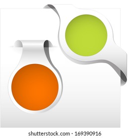 orange and green curled corner label with shadow on the blank background for spring