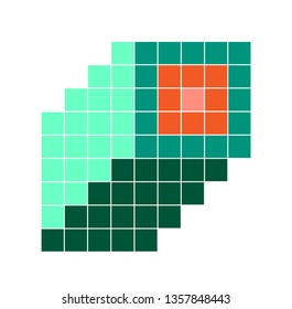 Orange green cyan cube abstract pixel flower 