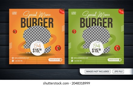 Orange And Green Flyer Or Social Media Banner For Burger Sale Post