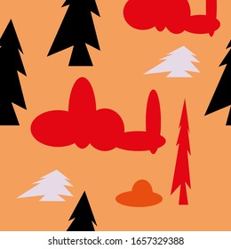 orange with green foliage color background seamless pattern