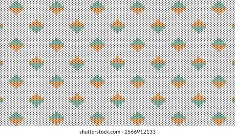 Orange and green geomatric knitted design, Festive Sweater Design. Seamless Knitted Pattern