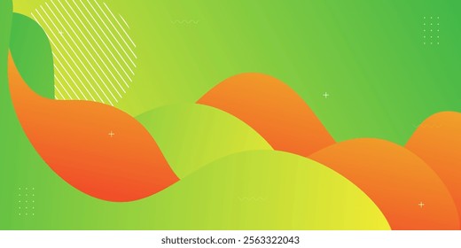 Orange and green geometric business banner design. Creative banner design with wave shape and bright color background for template. Simple horizontal banner. Vector Eps10