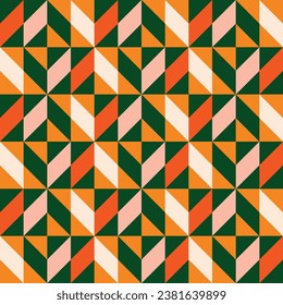 Orange und grüne geometrische, einfache Formen, Vektornahtloses Muster 