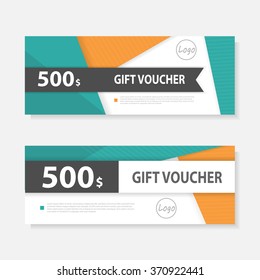 Orange and green Gift voucher template pattern,cute gift voucher certificate coupon design template,Collection gift certificate business card banner calling card poster,Vector illustration