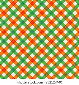 Orange and green gingham cloth background with fabric texture, suitable for autumn, Thanksgiving and St. Patrick's Day designs. Pattern fill included in swatch palette and expanded. 