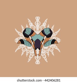 Orange and green goat skull