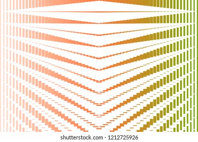 Orange green gradient with dashed line on white background. Glitch effect overlay. Modern technology or hi-tech template. Halftone gradient. Visual dynamic abstraction. Geometric shapes pattern cover