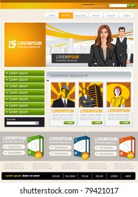 Plantilla de sitio web de negocios en naranja, verde y gris