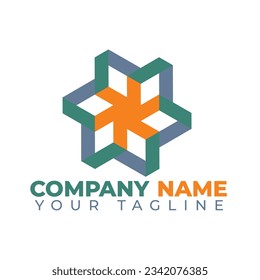 Orange, green and grey color of abstract flower logo, polygon shape logo