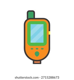 Icono de dispositivo de mano naranja y verde con gadget de pantalla