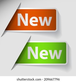 Orange and green label with word New