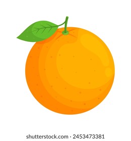 Orange with green leaf isolated on transparent background. Fruit icon for farm market. Vector illustration in flat style.