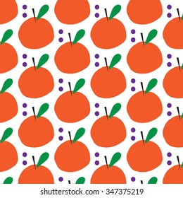 Orange with Green leaf, purple dot, pattern, fruits, vector