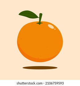 Orange mit grünem Blatt, Vektorgrafik. Flache Illustration