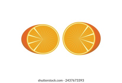 Orange with green leaves. A whole orange, half an orange, an orange slice. Collection of oranges icons. Citrus fruits, fresh fruits. Vector illustration isolated on white background.