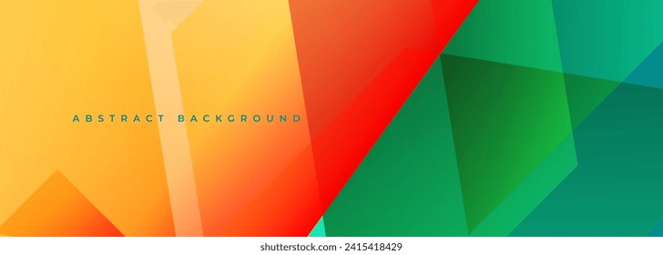 Banner amplio y abstracto de color naranja y verde moderno con formas geométricas. Fondo abstracto de color verde y naranja. Ilustración del vector