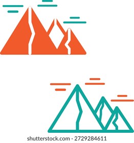 Orange and green mountain ranges with lines simple landscape graphics