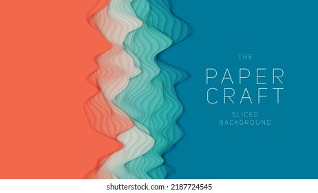 Orange to green paper layers. 3D abstract gradient papercut. Colorful origami shape concept
