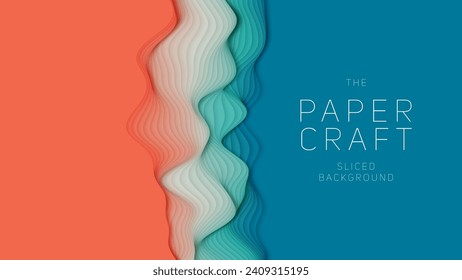 Orange to green paper layers. 3D abstract gradient papercut. Colorful origami shape concept