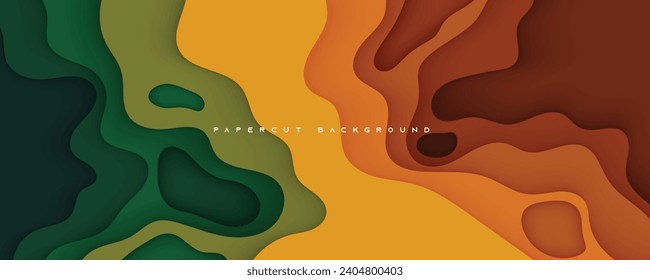 Orange and green papercut background cutout layers decoration design vector