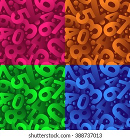 Orange green pink blue numbers seamless vector pattern set