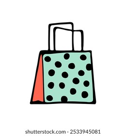 Orange and green polka dot bag. Bags for fashion ads, seasonal sales, and store promotions. Sketch illustration. Vector image.