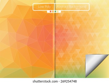 Orange Green Polygonal, Triangular Low Poly on Blue Abstract Background, 2 Different Styles, Vector Illustration