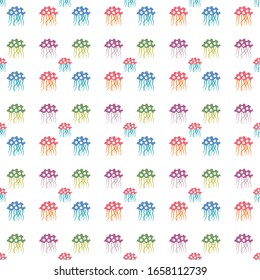 Orange, green, purple and blue color jellyfish seamless pattern for wallpaper, wrapping, textile and bags. Contemporary colorful endless fabric.