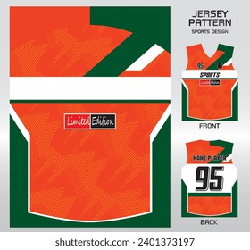 orange green raindrop pattern design, illustration, textile background for sports t-shirt, football jersey shirt mockup for football club. consistent front view