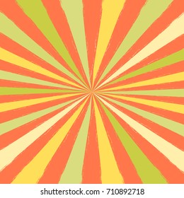 Orange green ray burst style, sunburst background. Ink hand paint brush stroke texture of star burst pattern on colorful background. EPS10 vector illustration for design element, summer design.