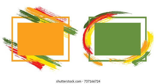 Orange and green with red art frame set vector collection. Grunge border with painted brushstrokes background collection. Painted frames advertising graphic design templates for banner, poster, card.