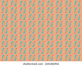 Orange, Green and Red Minimalist Modern Style 3D Seamless Transparent Line-art Mosaic Pattern, L-shaped Rectangles, Cuboids  - Editable Abstract Dark Geometric Background Design, Vector Template