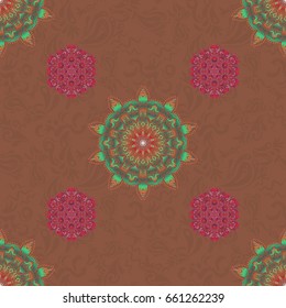 Orange, green and red texture. Vector seamless pattern with abstract motley ornament.