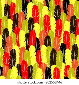 Orange Green Red Yellow Brown Pattern With Long Feathers
