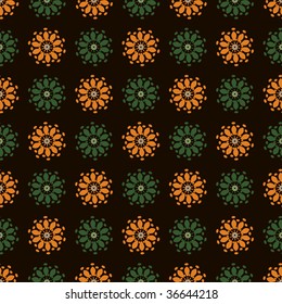 Orange and green retro seamless flower pattern.