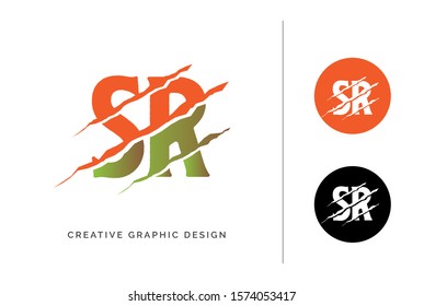 Orange green scratched SR letter template logo design with circle icon