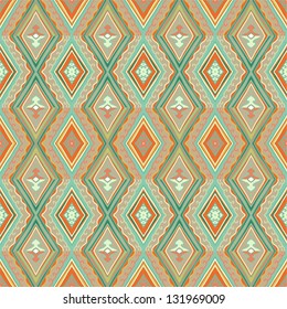 Orange - green seamless vector geometric mosaic ethnic pattern