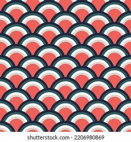 Orange and green seamless wave pattern, linear design, Japanese style geometrical pattern - vector illustration