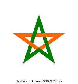 Orange and green star award line icon illustration. Pentagram logo isolated on white background vector.