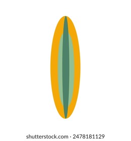 Orange and green surfboard - surfing accessory, extreme sport - vector flat illustration