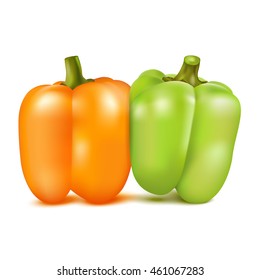 Orange and green sweet pepper isolated on white background. Vector illustration.