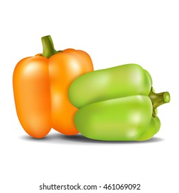 Orange and green sweet pepper isolated on white background. Vector illustration.