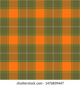 Orange and Green Tartan Plaid Scottish Seamless Pattern. Texture from tartan, plaid, tablecloths, shirts, clothes, dresses, bedding, blankets and other textile.