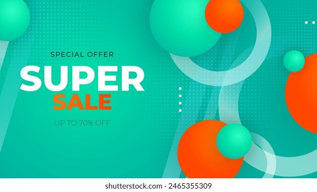 Orange and green vector abstract sale background design with shapes. Vector super sale template design. Big sales special offer. End of season party background