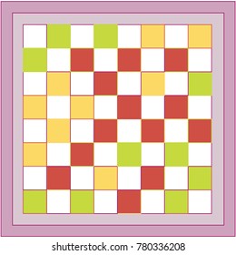 Orange, Green, Yellow and White Chessboard with Violet Border on White Background