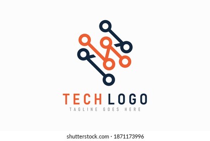 Diseño del logotipo de la tecnología de resumen naranja y gris. Diseño Moderno De Símbolo De Línea Futurista, Usable Para Empresas, Comunidad, Industrial, Tecnológica, Empresa De Servicios. Ilustración del diseño del logotipo del vector plano.