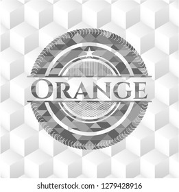 Orange grey badge with geometric cube white background