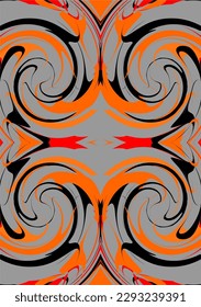 Orange, grey, and black background images use brush strokes to create images. continuation in graphics