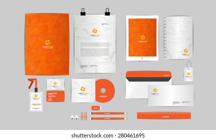 orange and grey corporate identity template  for your business includes CD Cover, Business Card, folder, ruler, Envelope and Letter Head Designs 3