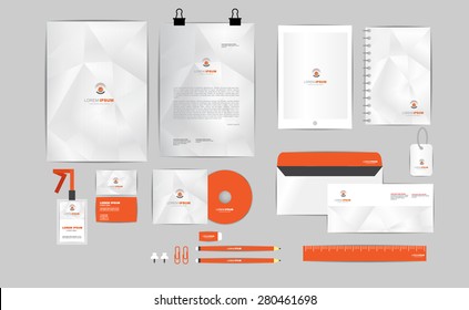 orange and grey corporate identity template  for your business includes CD Cover, Business Card, folder, ruler, Envelope and Letter Head Designs 2